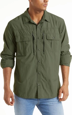 TACVASEN Fishing Shirt for Men, Long Sleeve Shirt Quick Dry Fit, Tactical Shirt Button Up, Work Shirt Lightweight Safari