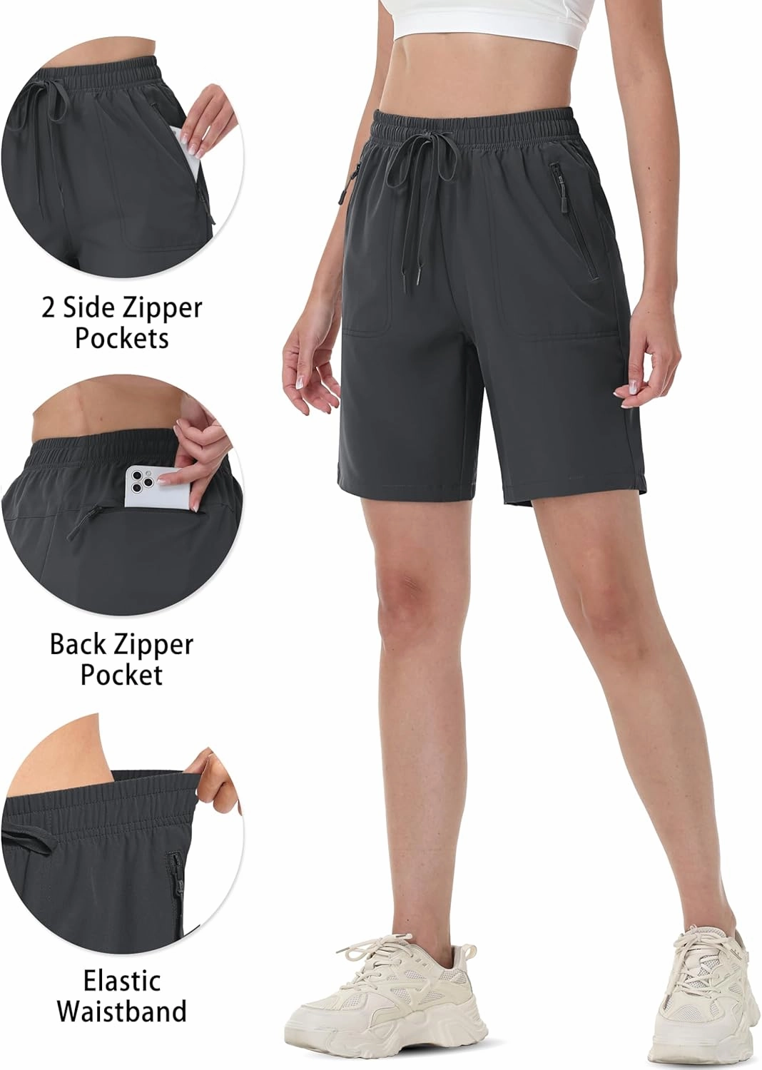 TACVASEN Women's Hiking Shorts Quick Dry Lightweight 8" Water Resistant Athletic Shorts with Pockets Outdoor Golf Active