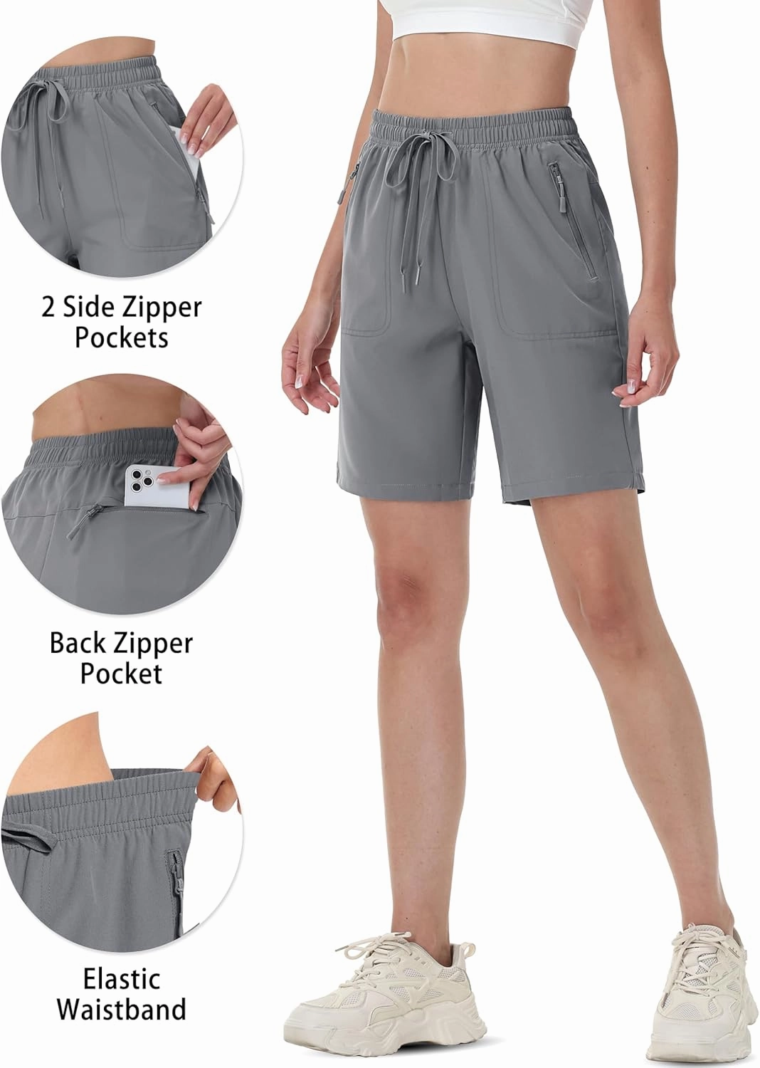 TACVASEN Women's Hiking Shorts Quick Dry Lightweight 8" Water Resistant Athletic Shorts with Pockets Outdoor Golf Active