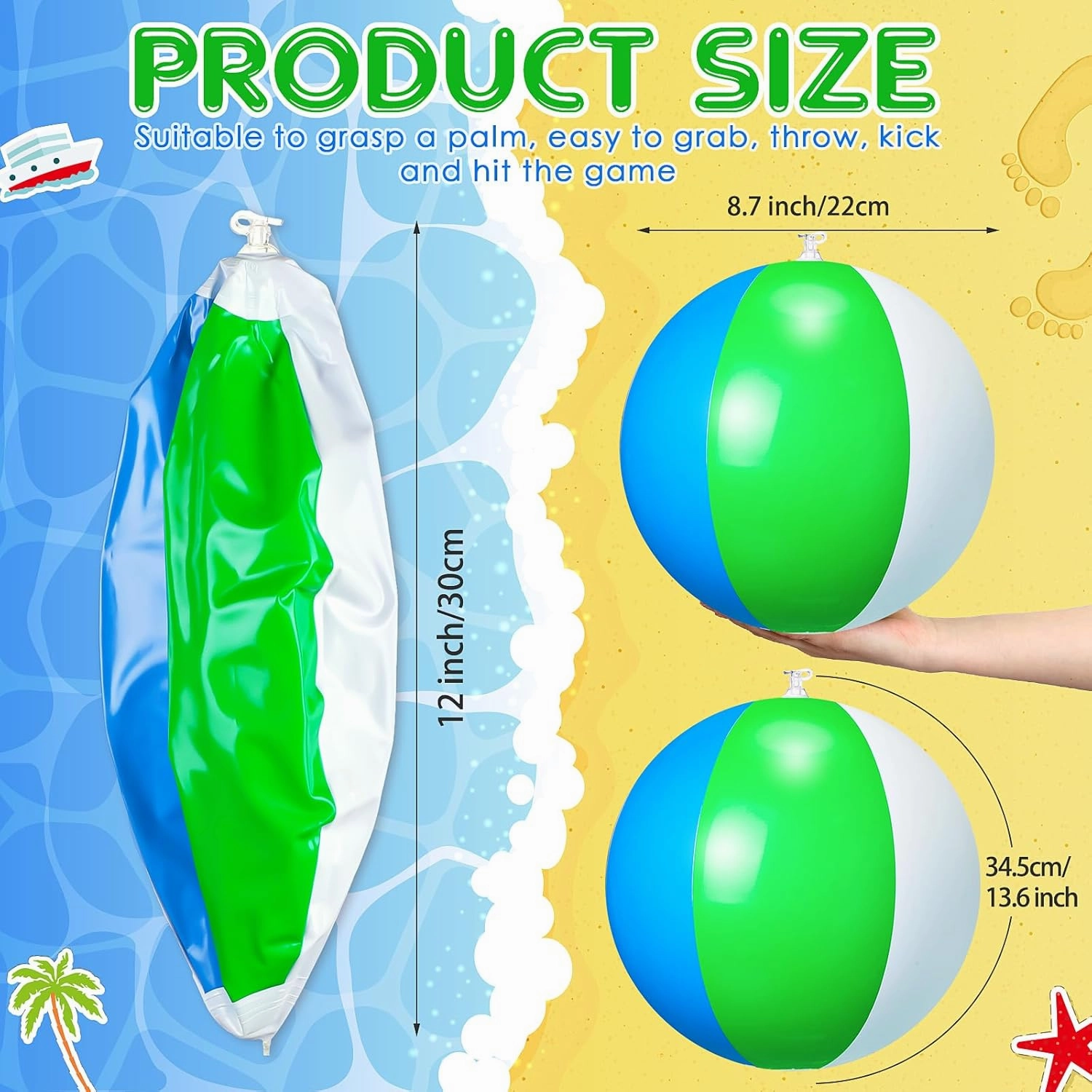 Talltalk 80 Pack 12 Inch Inflatable Beach Balls Bulk for Kids Summer Swimming Pool Ball Small Beach Party Favors Hawaiian Tropical Theme Water Games Party Decorations(Green, Blue)