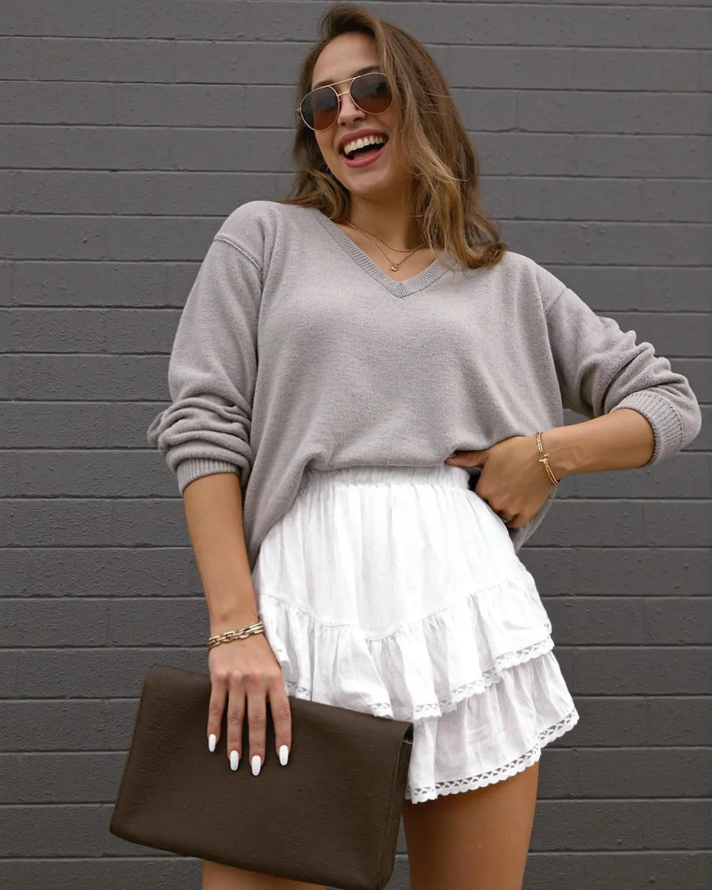 TARSE Womens Flowy Shorts High Waist Pleated Mini Skirts Casual Boho Ruffle Tiered Skorts Cute Versatile Fashion Shorts