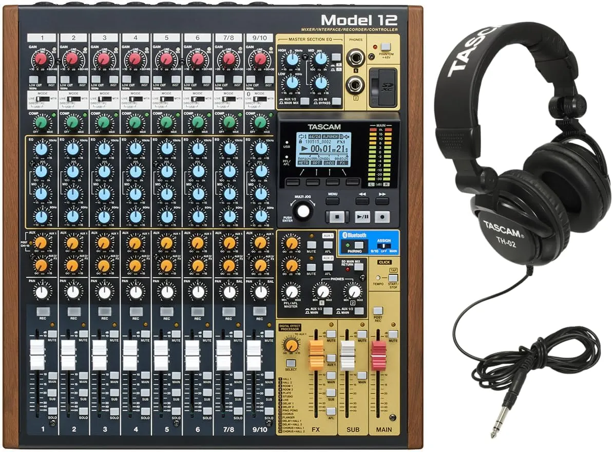 Tascam Model 12 All-In-One Digital Multitrack Recorder & TH-02-B Studio Grade Headphones
