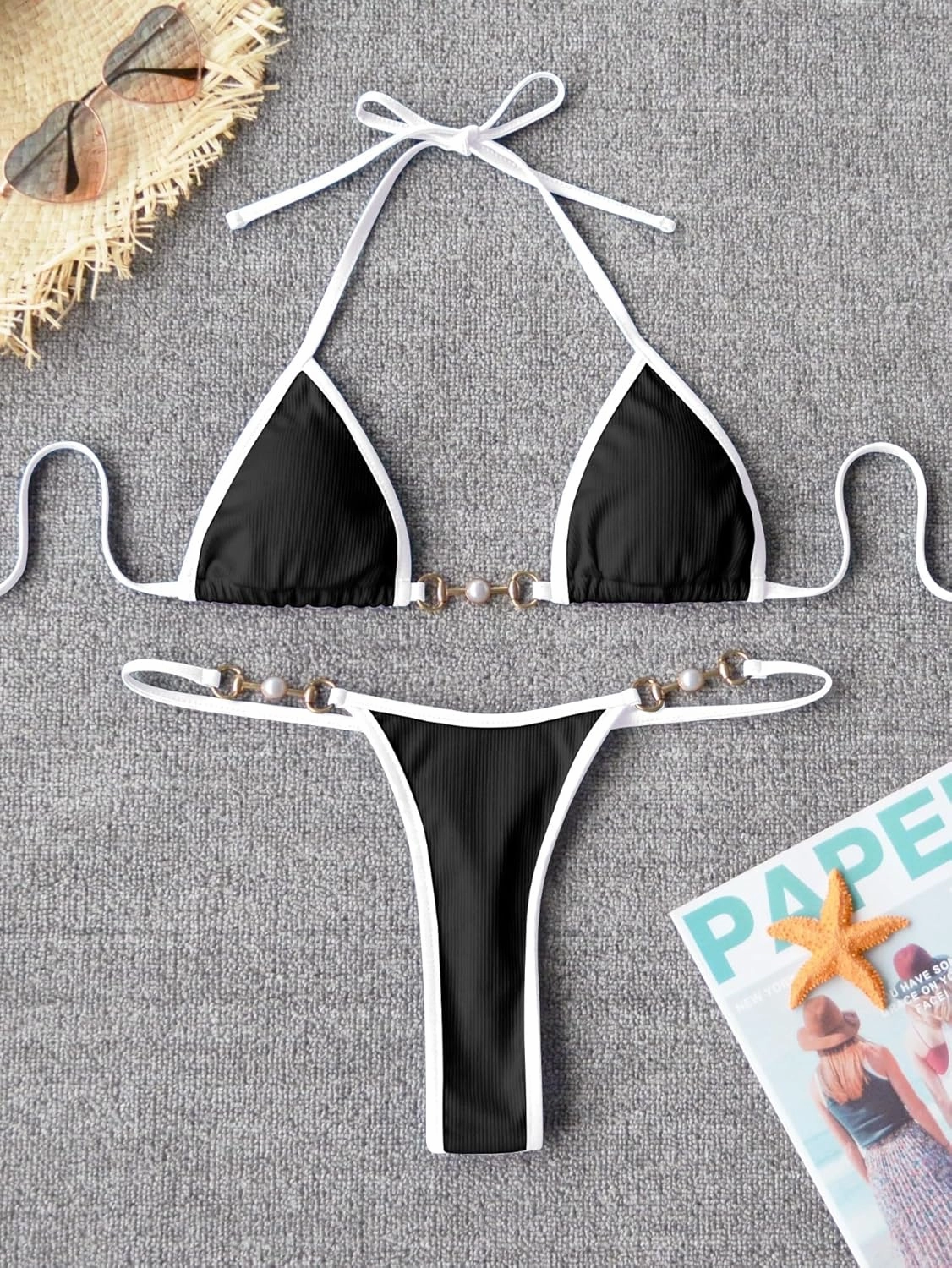 TASHEHE Women's Triangle Thong Bikini Set Sexy String Brazillian Two Piece Swimsuit Cute Bikini Bathing Suit