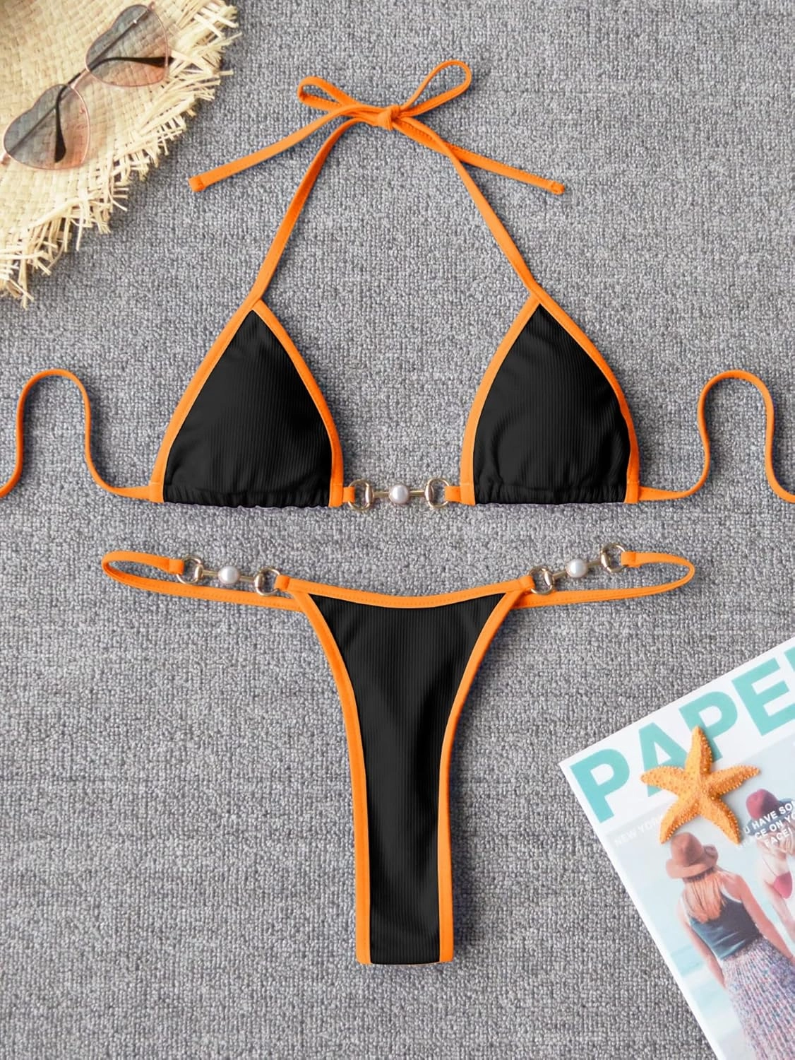 TASHEHE Women's Triangle Thong Bikini Set Sexy String Brazillian Two Piece Swimsuit Cute Bikini Bathing Suit