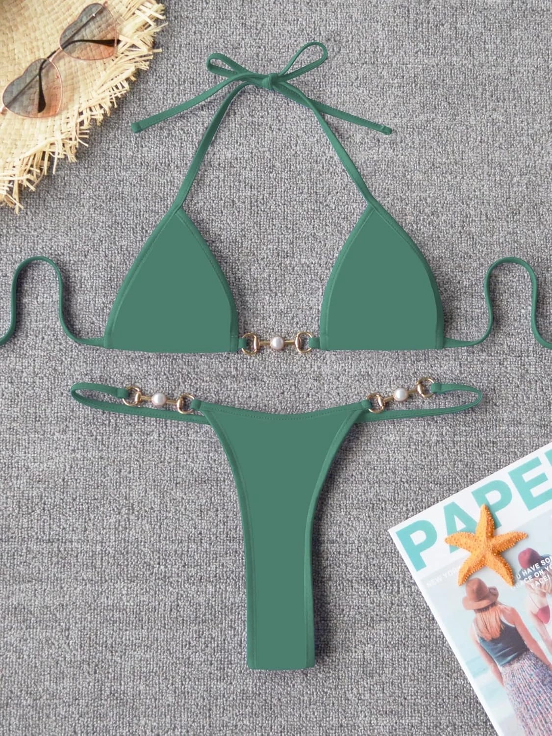 TASHEHE Women's Triangle Thong Bikini Set Sexy String Brazillian Two Piece Swimsuit Cute Bikini Bathing Suit