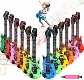 Tatuo 12 Pieces Inflatable Guitar Blow up Guitar Assorted Colors Inflatable Fake Party Prop Rock Star Electric Guitars for 80s 90s Themed Carnival Birthday(Bright,21 Inch)