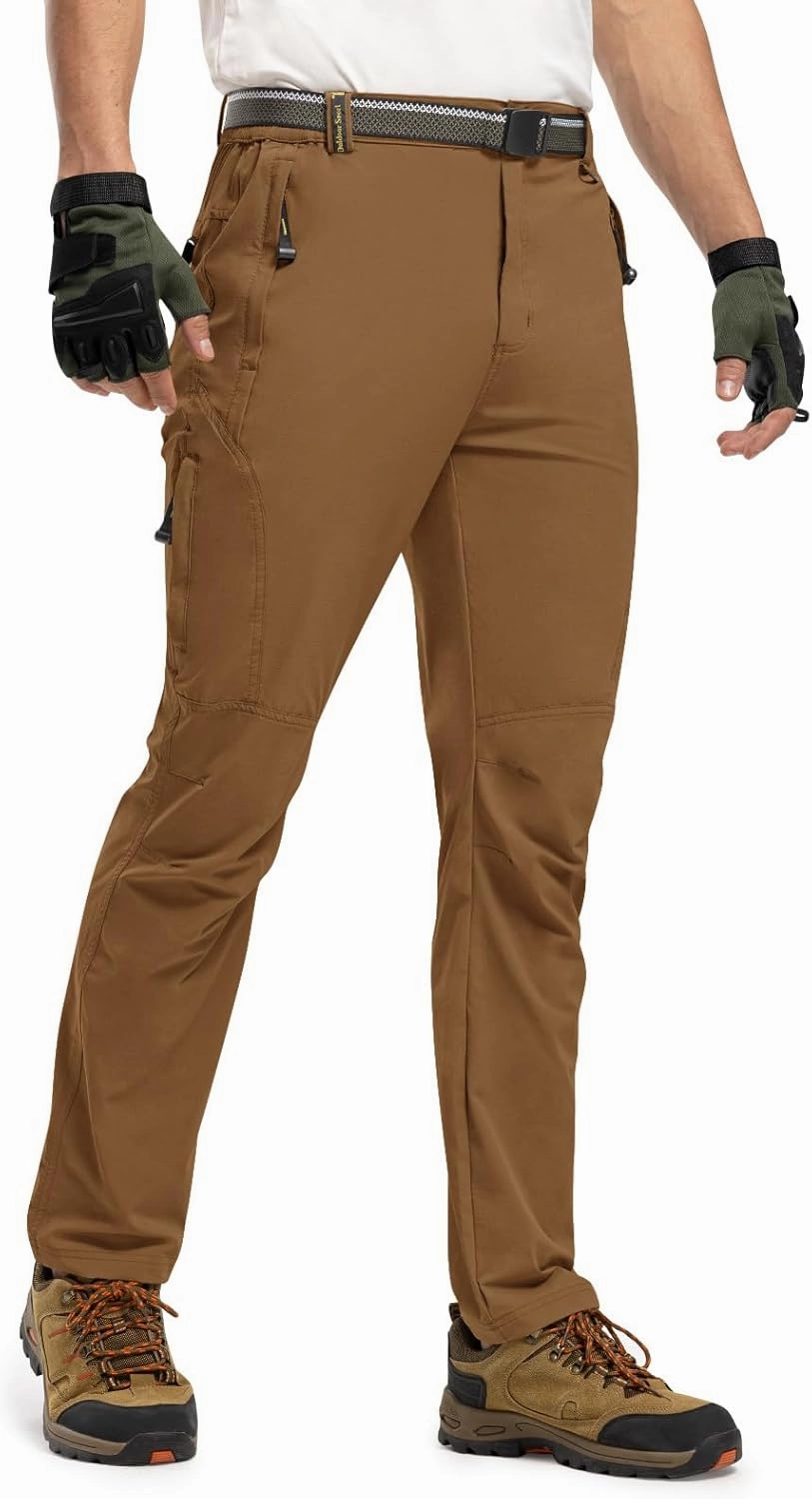 TBMPOY Men's Lightweight Hiking Pants with Belt 5 Zip Pockets Waterproof Quick-Dry Travel Fishing Work Outdoor Pants