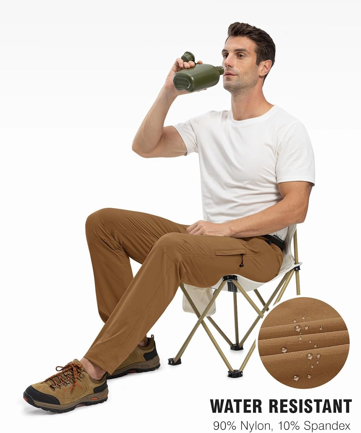TBMPOY Men's Lightweight Hiking Pants with Belt 5 Zip Pockets Waterproof Quick-Dry Travel Fishing Work Outdoor Pants