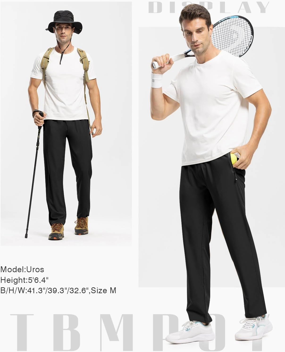TBMPOY Men's Lightweight Hiking Travel Pants Breathable Athletic Fishing Active Joggers Zipper Pockets