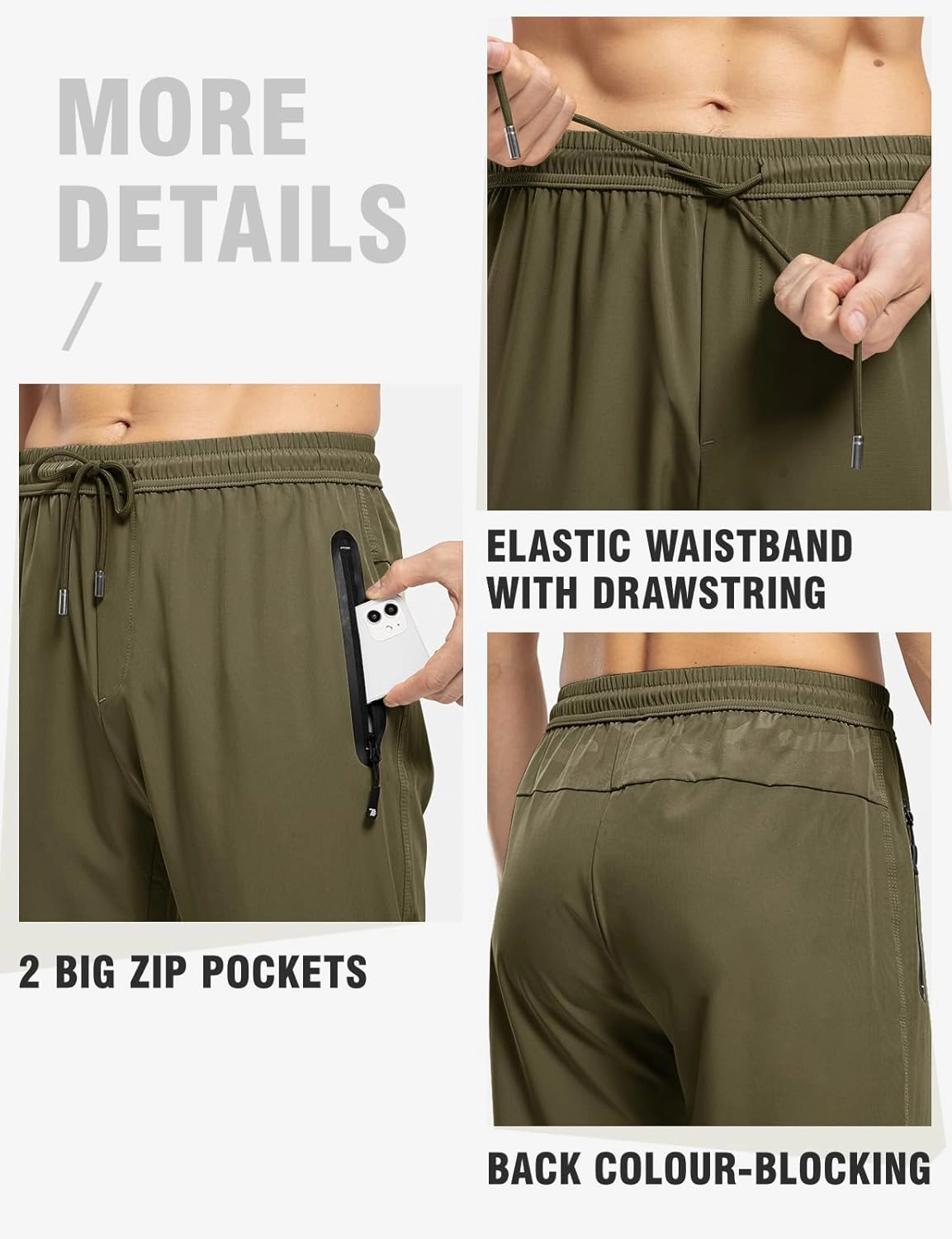 TBMPOY Men's Lightweight Hiking Travel Pants Breathable Athletic Fishing Active Joggers Zipper Pockets