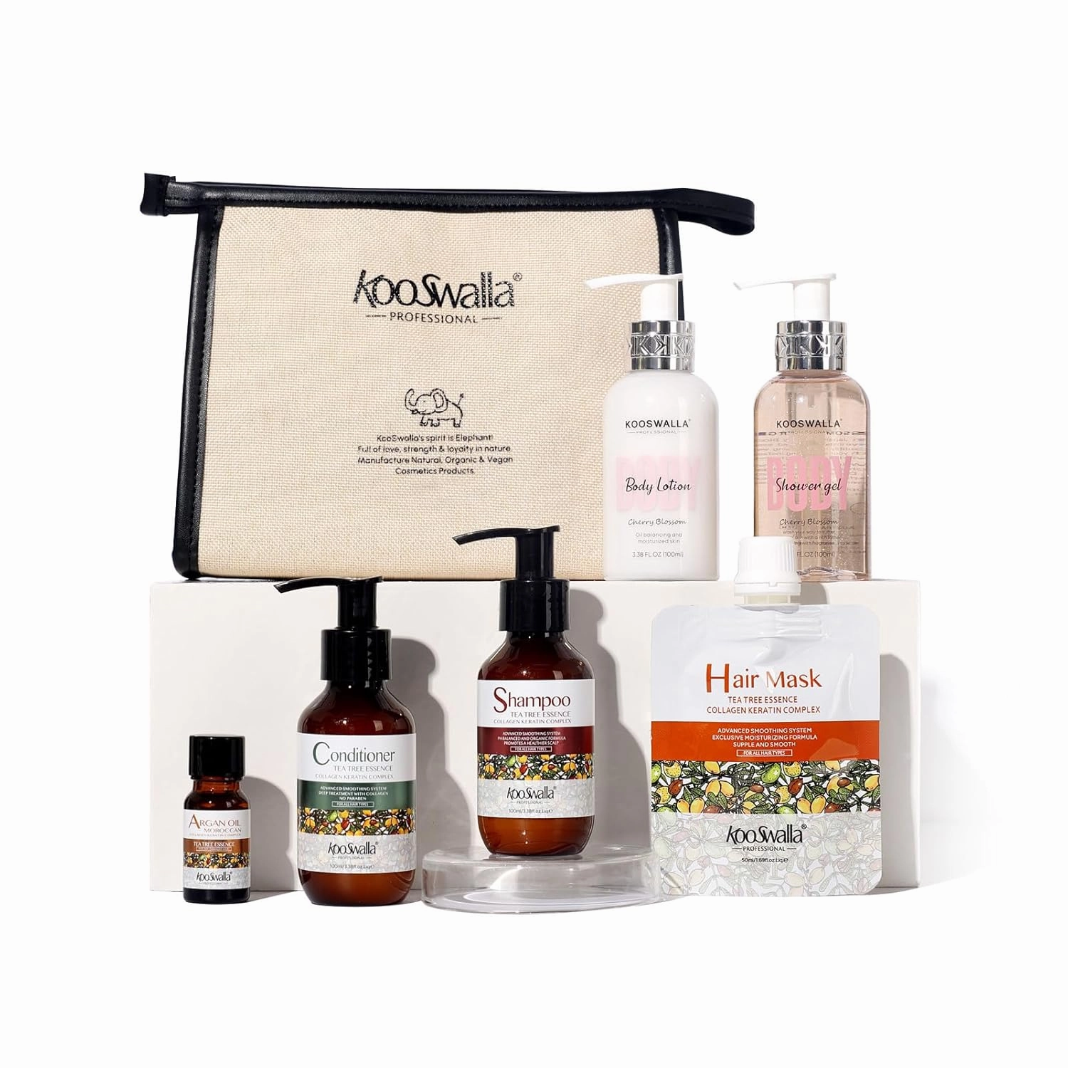 Tea Tree Hair Care Travel Kit, 6PCS Deluxe Travel Size Toiletries Kit with Hair Body Products, Natural, Refreshing, and Hydrating for Healthy Scalp & Hair with Zip Bag