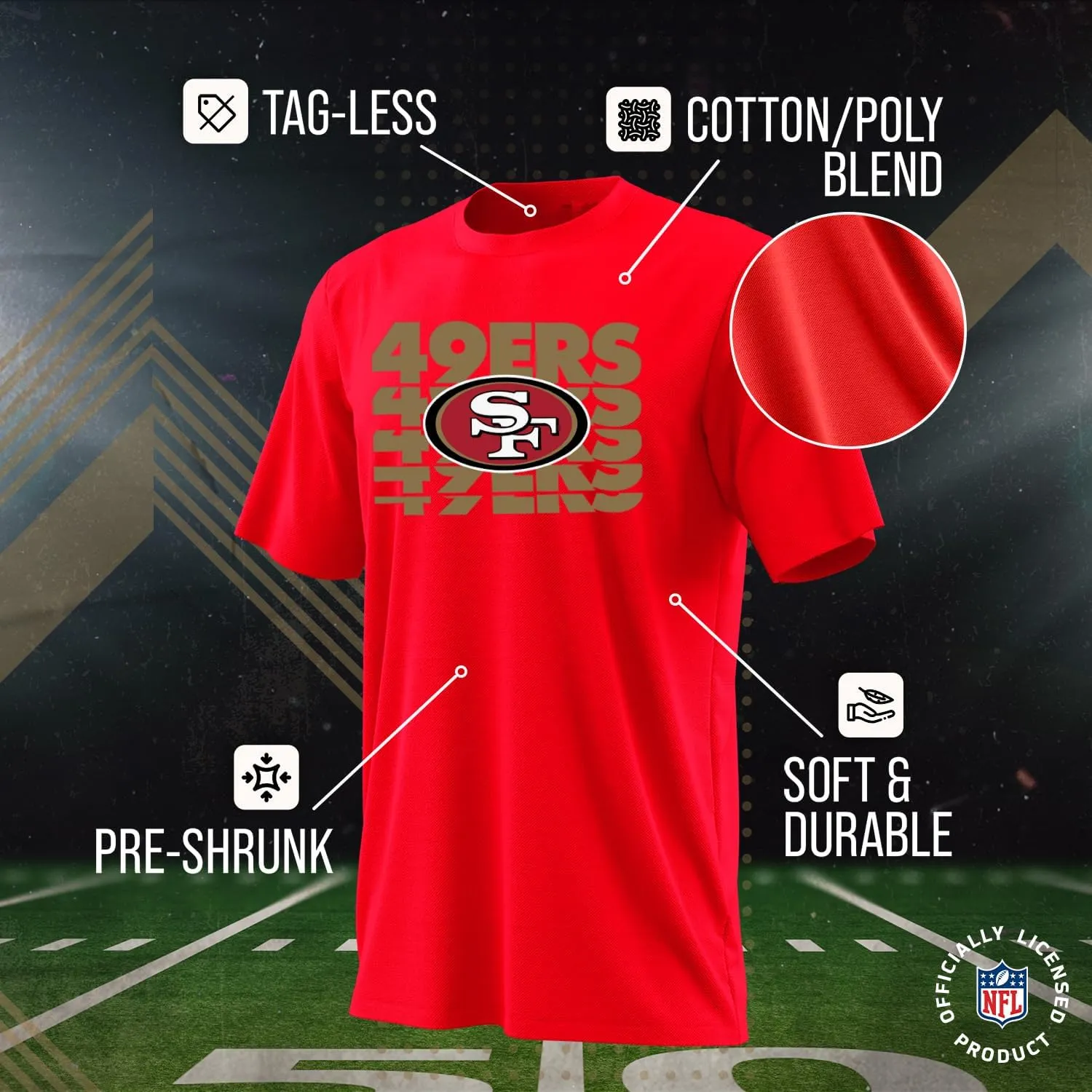 Team Fan Apparel NFL Youth Repeating Logo Football T-Shirt Unisex Tag Free Comfortable, Kids Boys Girls, Lightweight Soft