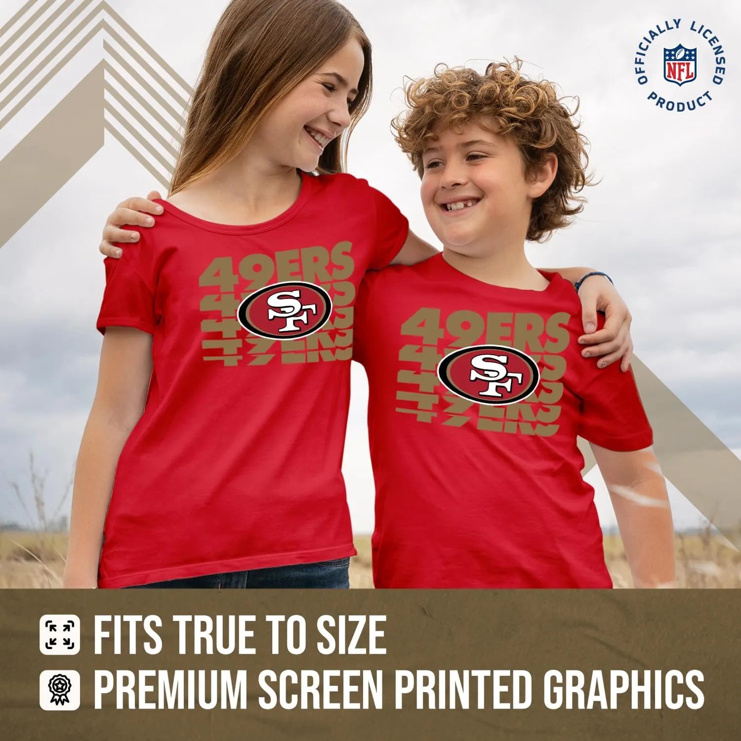 Team Fan Apparel NFL Youth Repeating Logo Football T-Shirt Unisex Tag Free Comfortable, Kids Boys Girls, Lightweight Soft