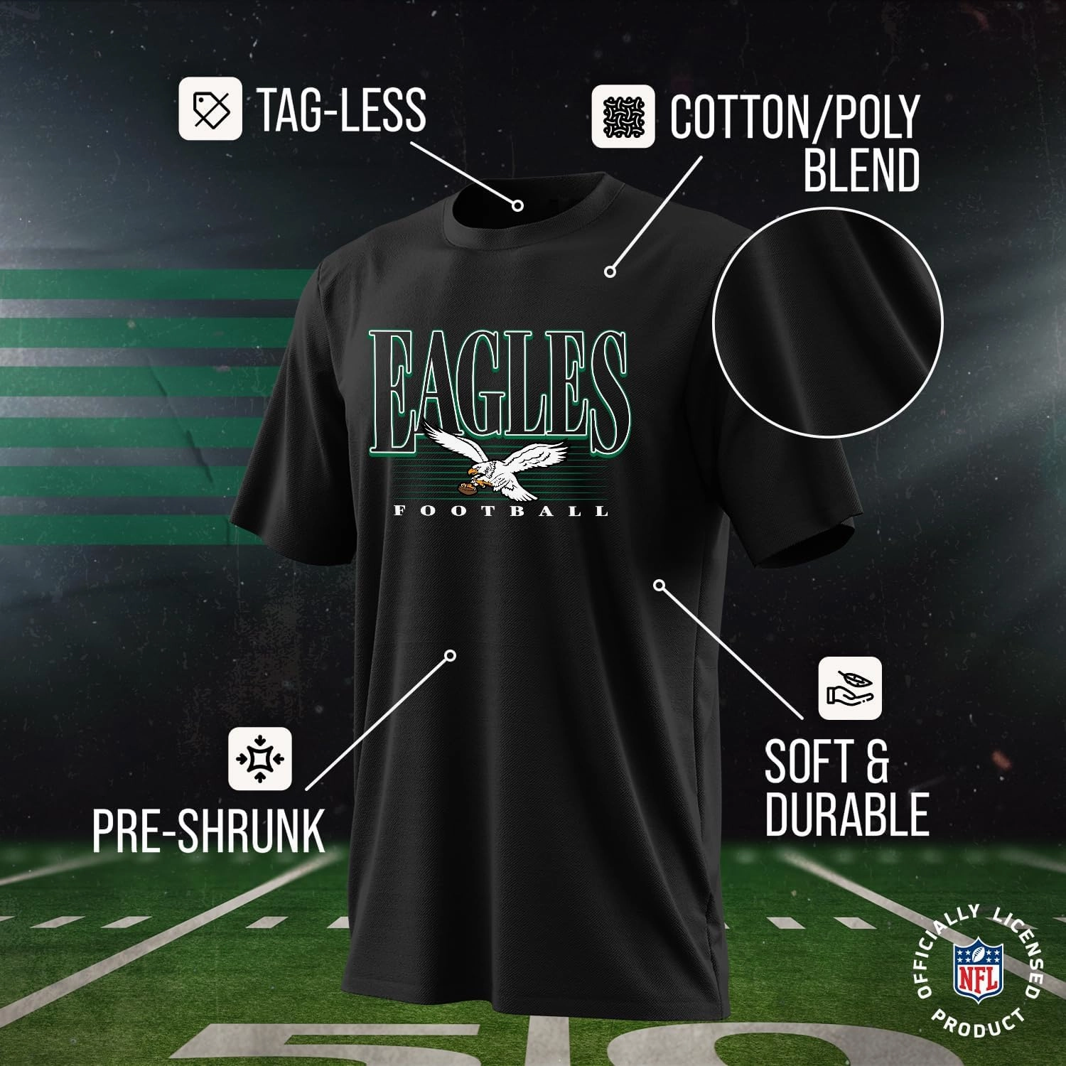 Team Fan Apparel NFL Youth Overtime Blueprint Football T-Shirt Unisex Tag Free Comfortable, Boys & Girls, Lightweight Soft