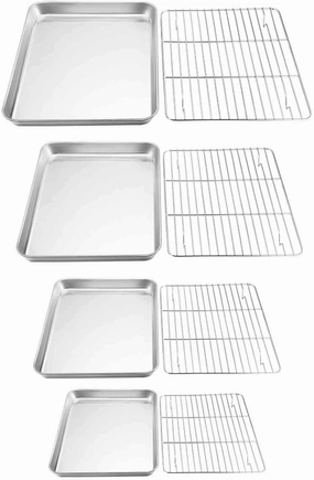 TeamFar Baking Sheet with Rack Set of 8, Cookie Sheet Baking Pans Stainless Steel Bakeware with Cooling Rack Set, Non Toxic & Healthy, Mirror Finish & Rust Free, Easy Clean & Dishwasher Safe