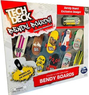 Tech Deck Bendy Boards Collectible Mini Skateboard Erasers, Rubberized Fingerboards (Set 1)