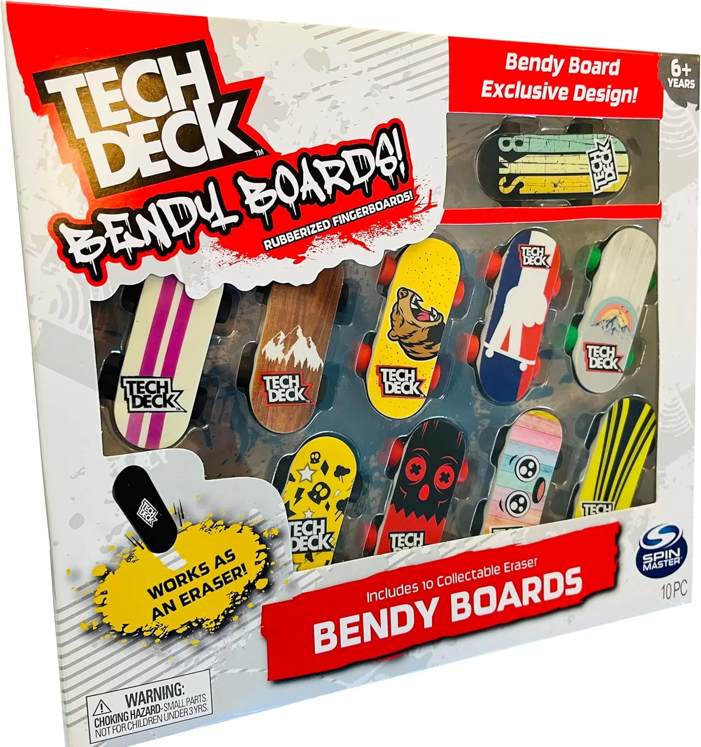 Tech Deck Bendy Boards Collectible Mini Skateboard Erasers, Rubberized Fingerboards (Set 1)