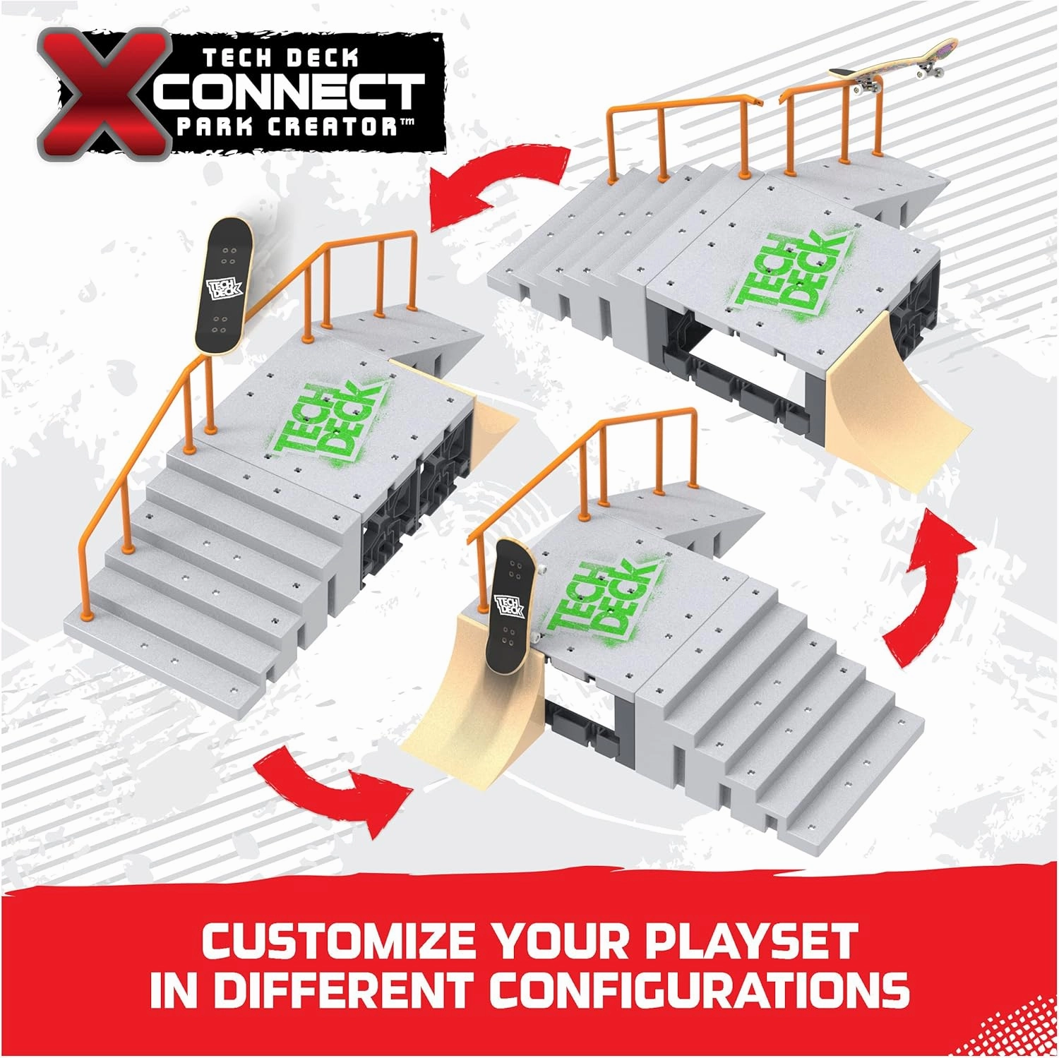 TECH DECK, Flip N’ Grind X-Connect Park Creator, Customizable and Buildable Ramp Set with Exclusive Fingerboard, Kids Toy for Boys and Girls Ages 6 and up