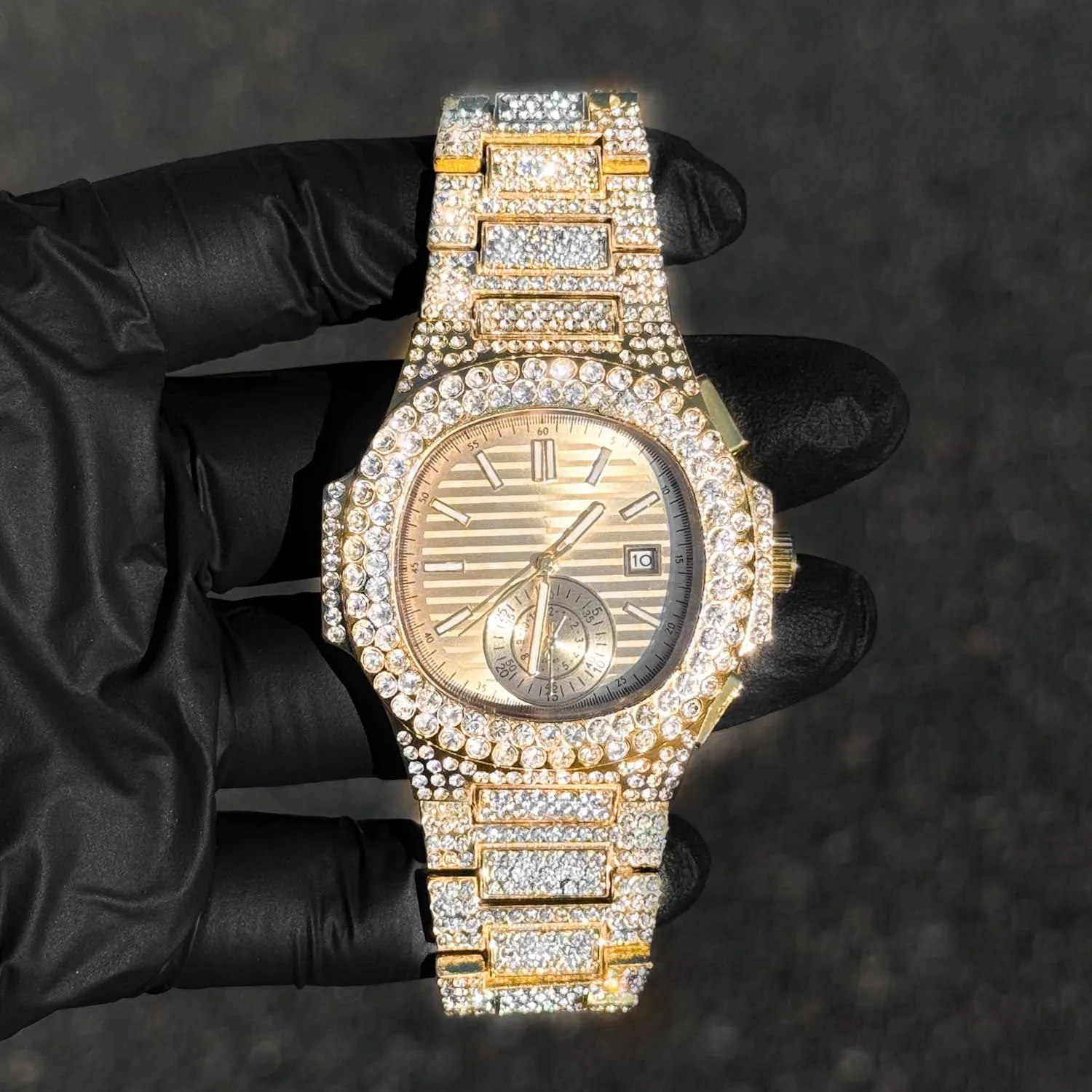 Techno Pave Men's 43mm Iced Out Watch - Luxury Hip-Hop Style, Quartz Movement
