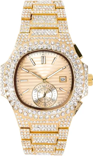 Techno Pave Men's 43mm Iced Out Watch - Luxury Hip-Hop Style, Quartz Movement