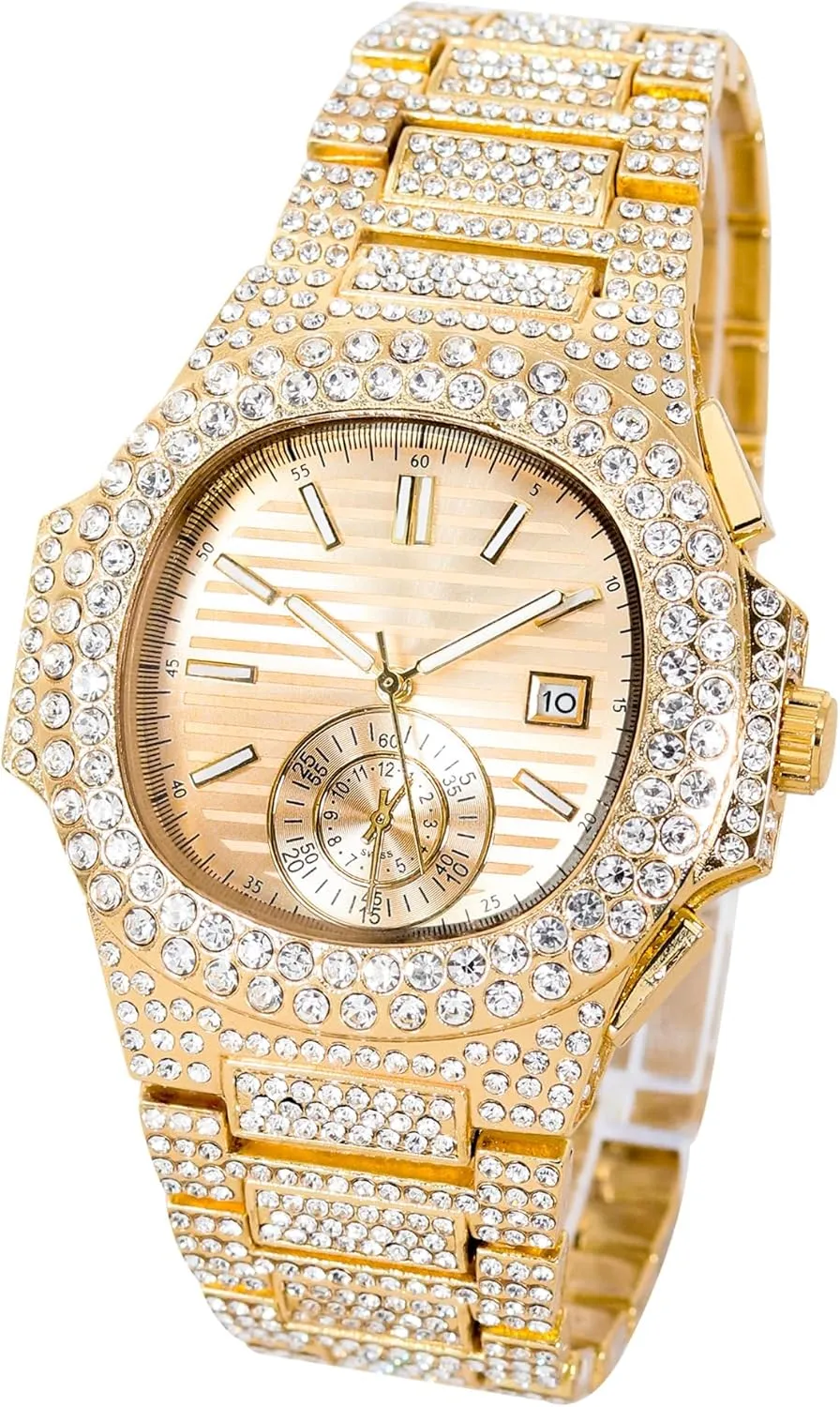 Techno Pave Men's 43mm Iced Out Watch - Luxury Hip-Hop Style, Quartz Movement