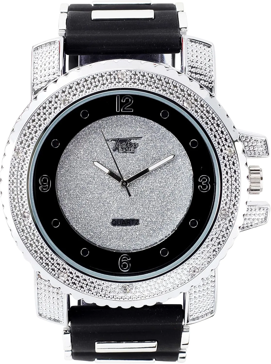 Techno Pave Men's Oversized 52mm Iced Numeral Dial Watch