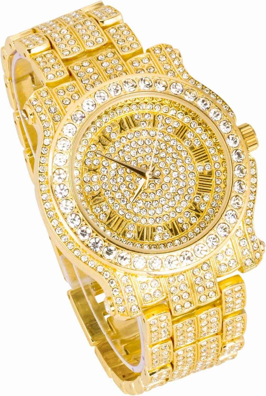 Techno Pave Men's 45mm Iced Out Roman Dial Watch & Bracelet Set