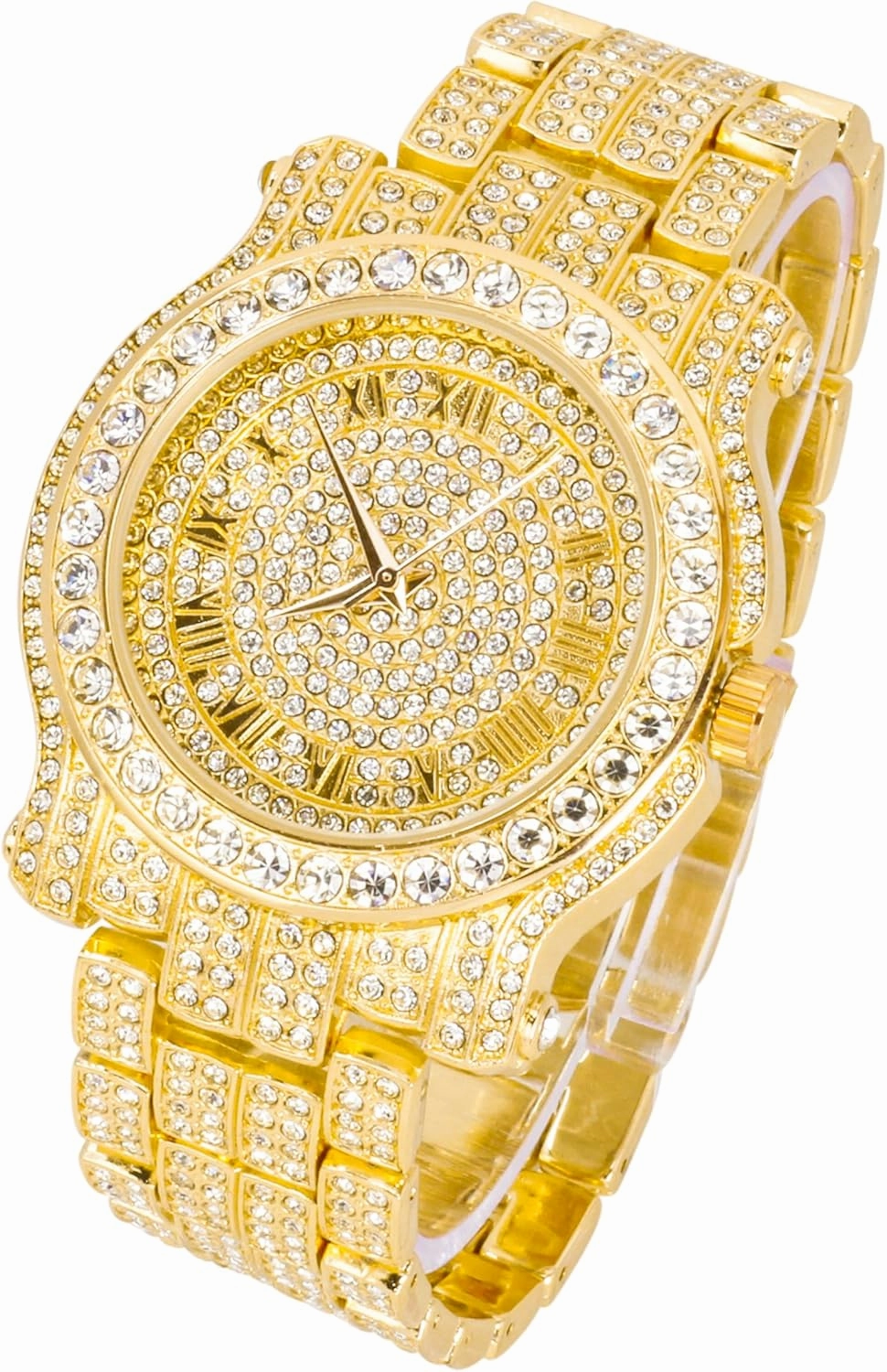 Techno Pave Men's 45mm Iced Out Roman Dial Watch & Bracelet Set