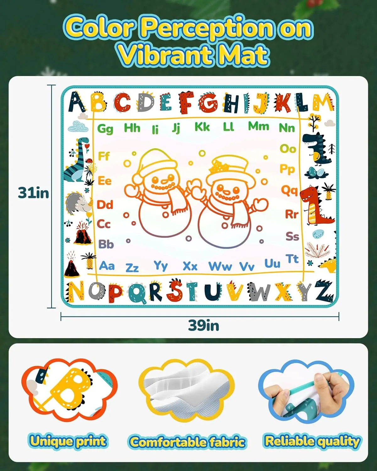 TECJOE Water Doodle Mat, 39 × 31 Inches Large Kids Painting Writing Water Drawing Mat, Mess Free Reusable Toddler Gift for Age 3 4 5 6 7 Years Old Girls Boys, Educational Toys Bring Magic Pens