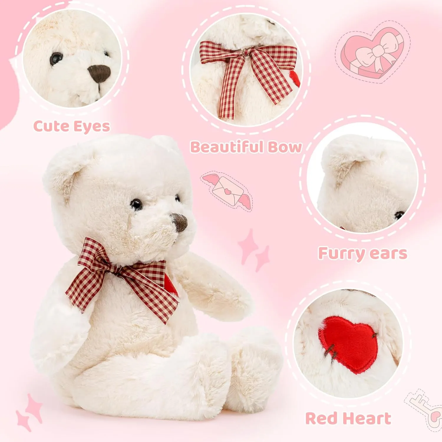 Teddy Bear Plush with Heart Cute White Teddy Bear Stuffed Animal Soft Stuffed Anamals Bear Plushie Christmas Birthday Gifts for Girlfriend Boyfriend Kids 13.8"
