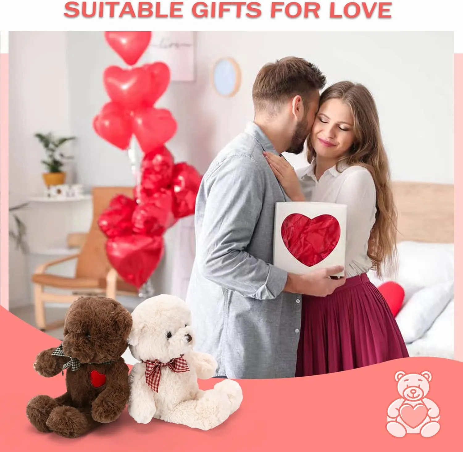Teddy Bear Plush with Heart Cute White Teddy Bear Stuffed Animal Soft Stuffed Anamals Bear Plushie Christmas Birthday Gifts for Girlfriend Boyfriend Kids 13.8"
