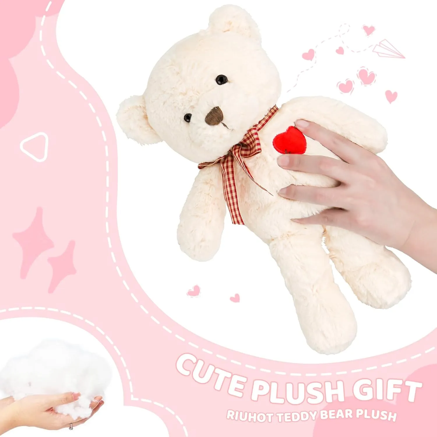 Teddy Bear Plush with Heart Cute White Teddy Bear Stuffed Animal Soft Stuffed Anamals Bear Plushie Christmas Birthday Gifts for Girlfriend Boyfriend Kids 13.8"