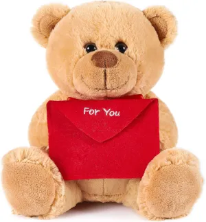 Teddy Bear with Red Envelope - for You - 9.84 Inches - Cuddly Plush Toy - Stuffed Animal - Brown