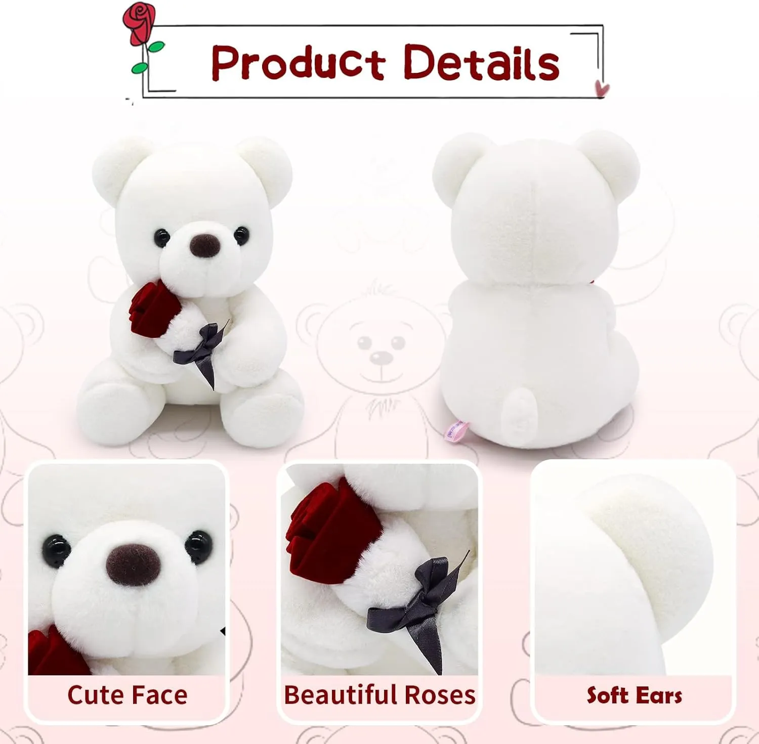 Teddy Bears Stuffed Animals with Rose, 9Inch Valentines Teddy Bear Plush Toy Cute Valentines Day Teddy Bear for Girlfriend, Valentines Day Gift for Kids,Her,Lover,Boyfriend