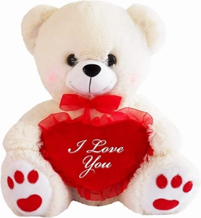 Teddy Bear with Lace I Love You Red Heart (White)