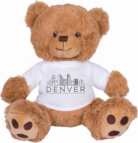 TeesAndTankYou Skyline Denver Colorado Bear: 8 Inch Brown Teddy Bear Stuffed Animal with White Shirt