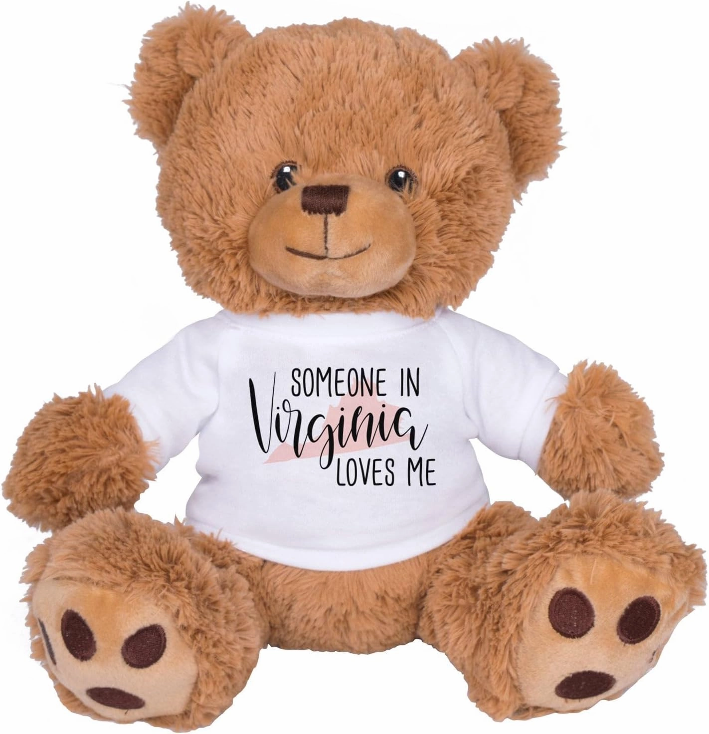 TeesAndTankYou Someone in Virginia Loves Me Bear: 8 Inch Brown Teddy Bear Stuffed Animal with White Shirt