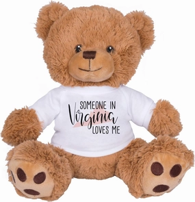 TeesAndTankYou Someone in Virginia Loves Me Bear: 8 Inch Brown Teddy Bear Stuffed Animal with White Shirt