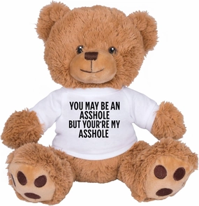 TeesAndTankYou You May Be an Asshole but You're My Asshole Bear: 8 Inch Brown Teddy Bear Stuffed Animal with White Shirt
