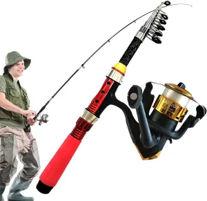 Telescopic Fishing Rod Freshwater - Fishing Rod Kit, Telescopic Fishing Pole | Carbon Fiber Pole Reel Combo with spenning Reel, Fishing Gear Set,1.8m Spin Miniature Rod and Reel Combo Carrier Bag