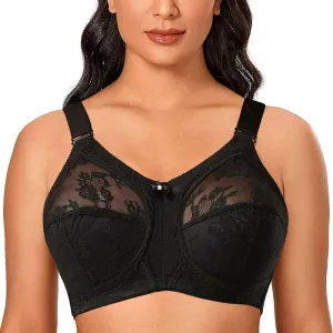 TELIMUSSTO Women's Floral Lace Bra Plus Size Firm Hold Non Wired Non Padded Full Coverage Minimizer