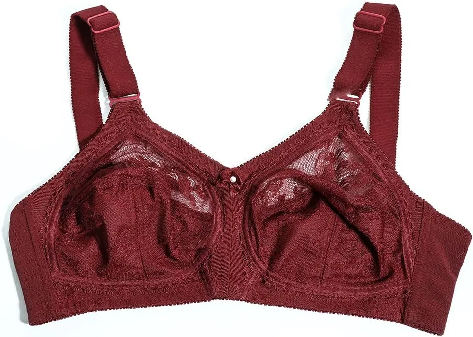 TELIMUSSTO Women's Floral Lace Bra Plus Size Firm Hold Non Wired Non Padded Full Coverage Minimizer