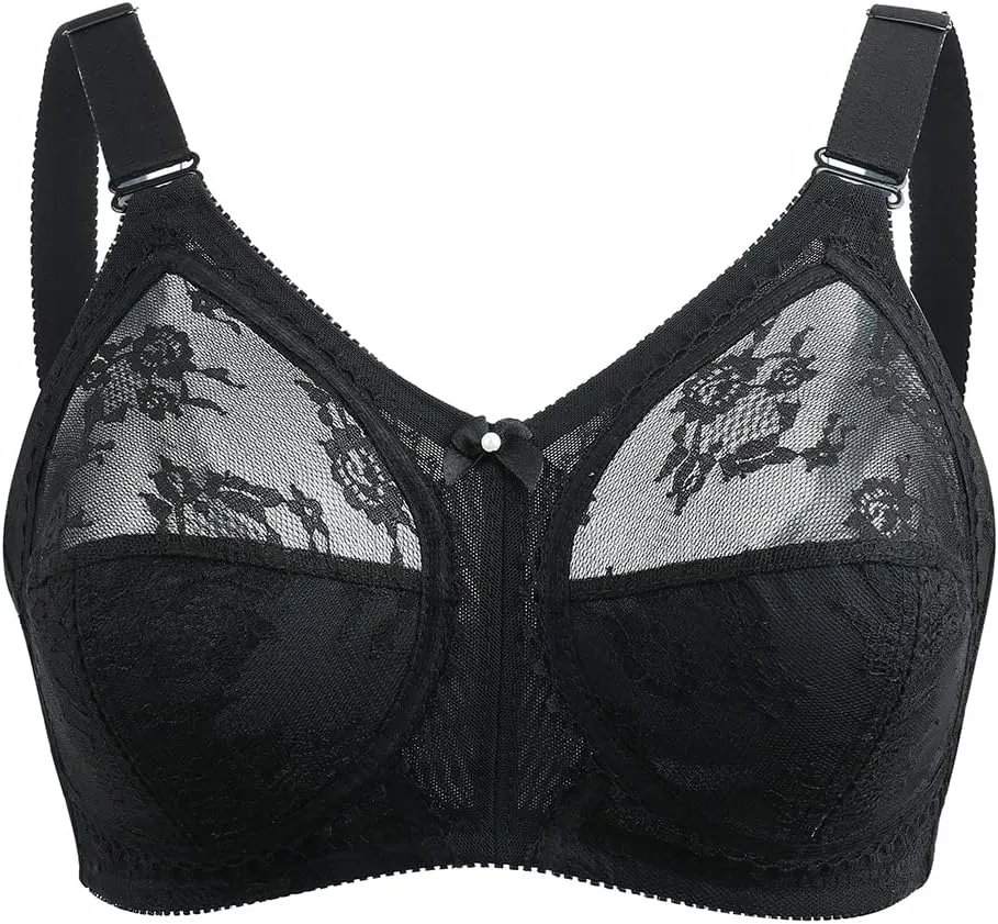 TELIMUSSTO Women's Floral Lace Bra Plus Size Firm Hold Non Wired Non Padded Full Coverage Minimizer
