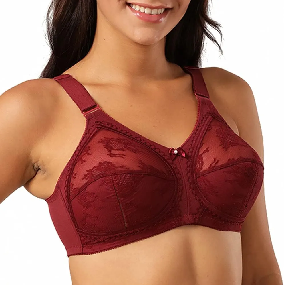 TELIMUSSTO Women's Floral Lace Bra Plus Size Firm Hold Non Wired Non Padded Full Coverage Minimizer