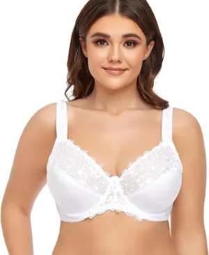 TELIMUSSTO Women's Full Coverage Underwire Bra Non Padded Floral Lace Bras Plus Size