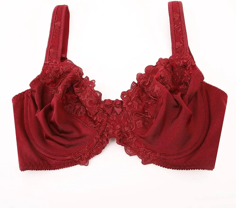 TELIMUSSTO Women's Full Coverage Underwire Bra Non Padded Floral Lace Bras Plus Size