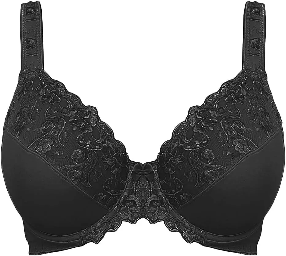 TELIMUSSTO Women's Full Coverage Underwire Bra Non Padded Floral Lace Bras Plus Size