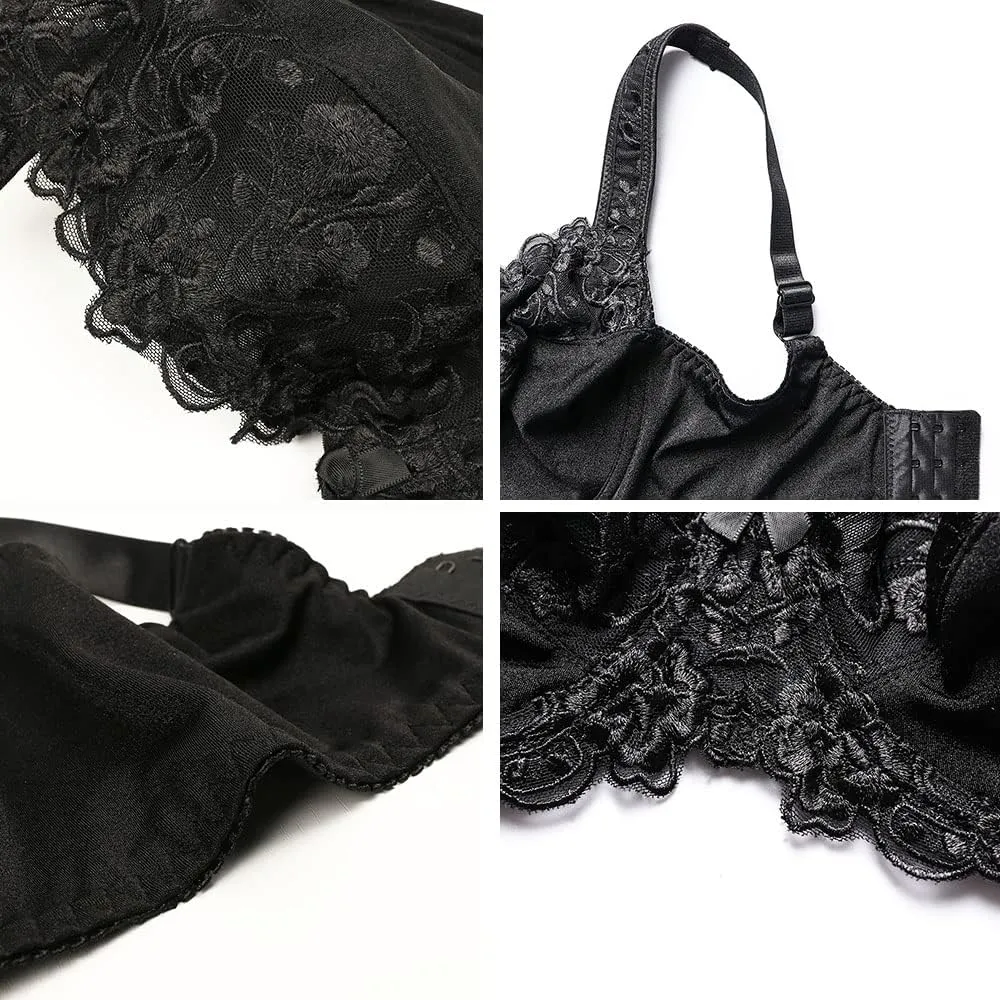 TELIMUSSTO Women's Full Coverage Underwire Bra Non Padded Floral Lace Bras Plus Size