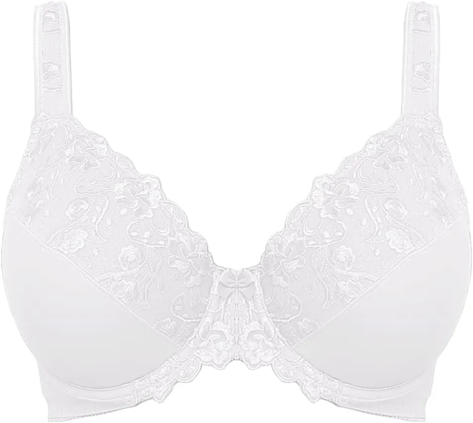 TELIMUSSTO Women's Full Coverage Underwire Bra Non Padded Floral Lace Bras Plus Size