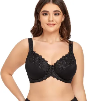 TELIMUSSTO Women's Full Coverage Underwire Bra Non Padded Floral Lace Bras Plus Size